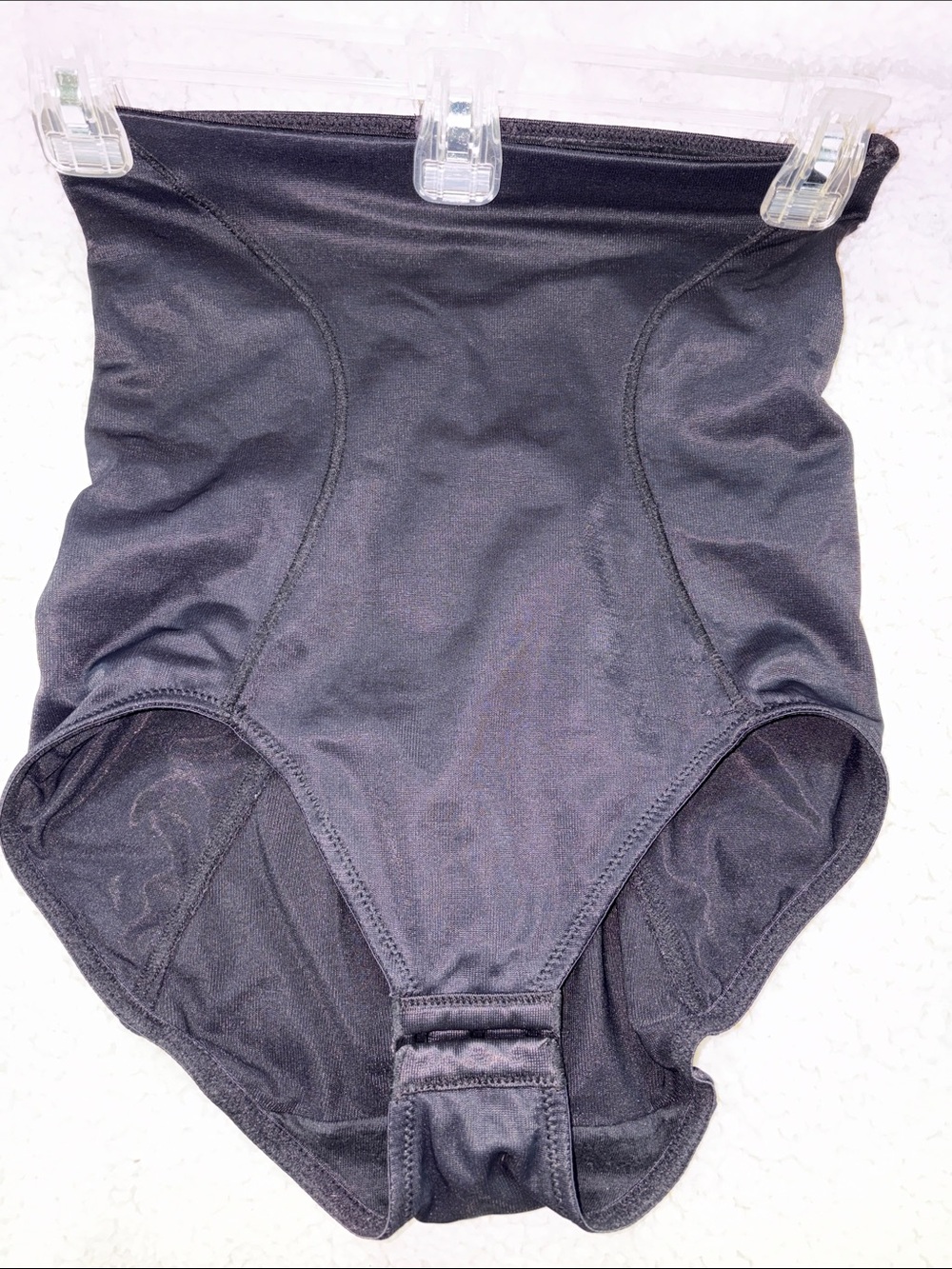 Flexees Medium Heavy Satin High-Waist Black Shapewear Brief Shaper Snap Crotch